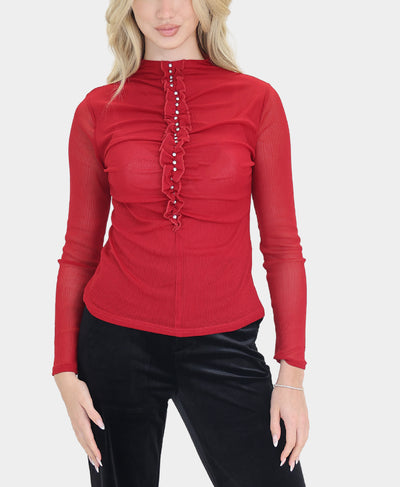Mesh Ribbed Top w/ Rhinestones image 1
