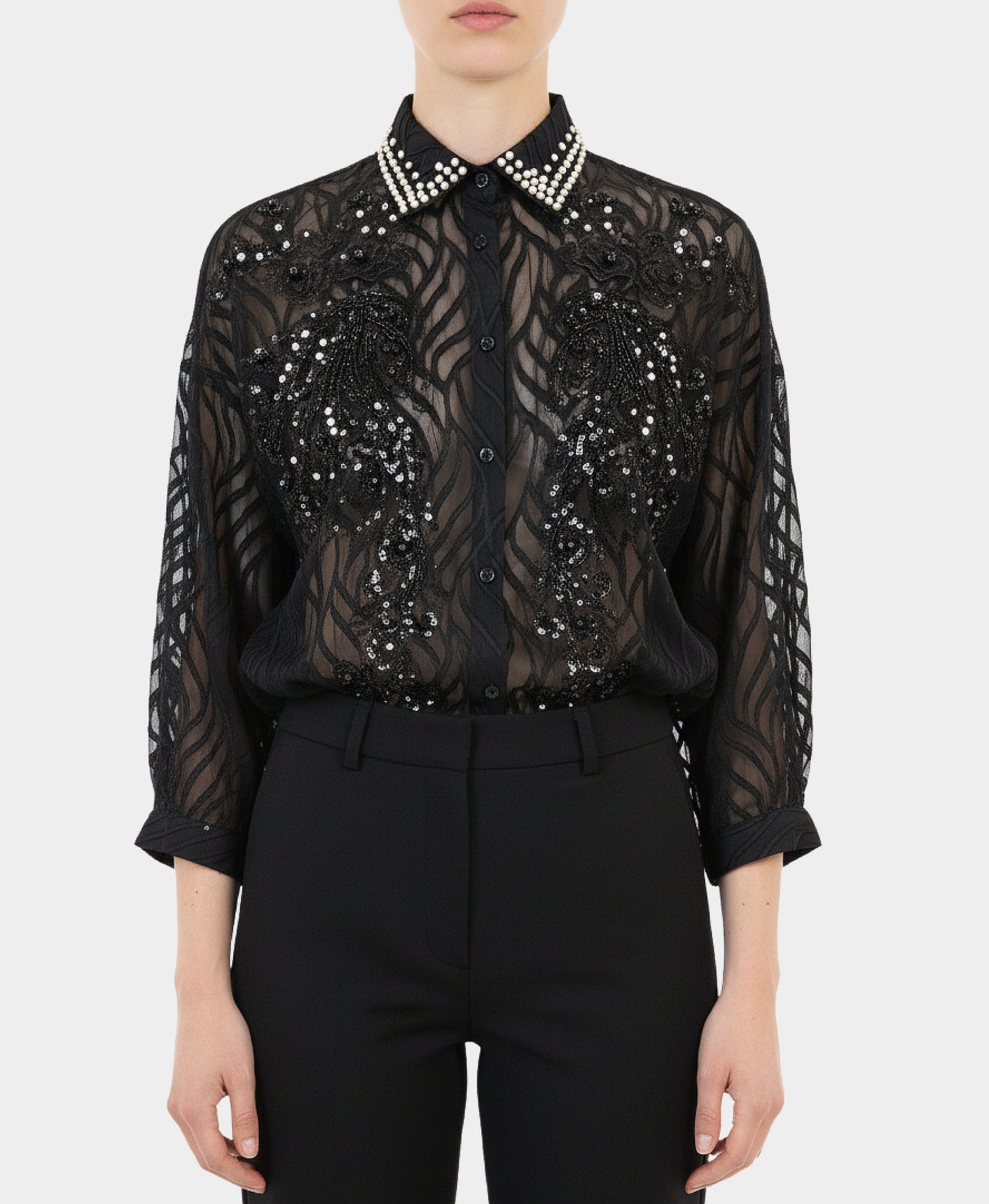 Burnout Blouse w/ Sequins & Pearls view 1