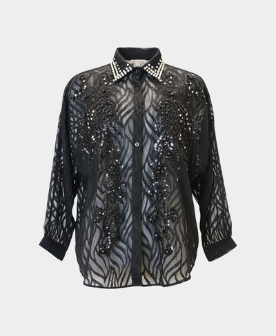 Burnout Blouse w/ Sequins & Pearls image 3
