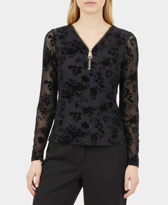 Velvet Floral Burnout Top view 