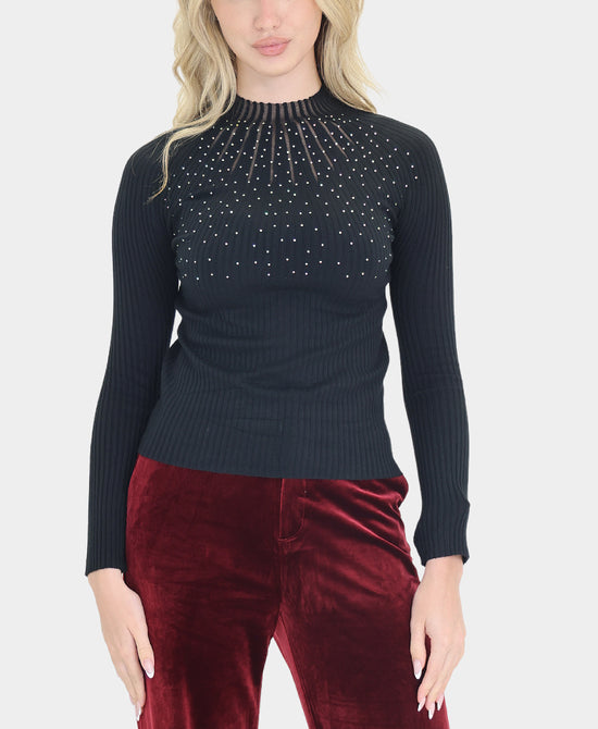 Knit Rib Top w/ Iridescent Crystals view 