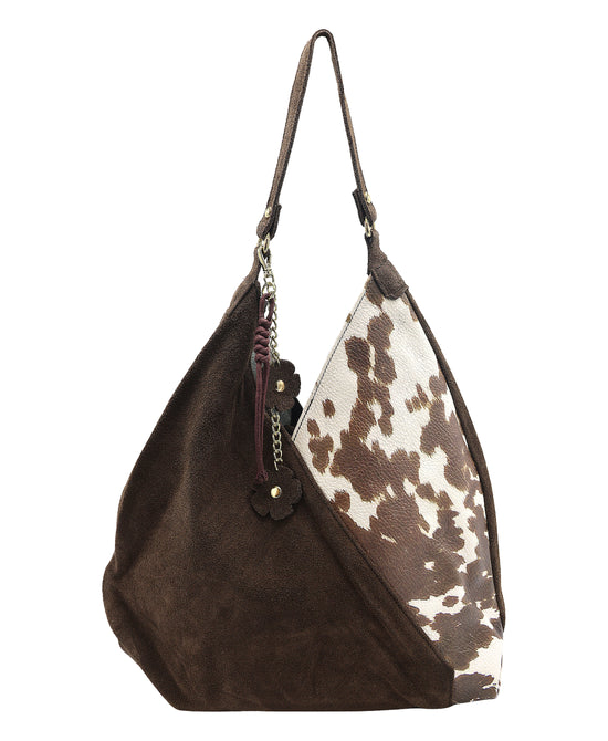 Leather & Suede Cow Print Shoulder Bag view 