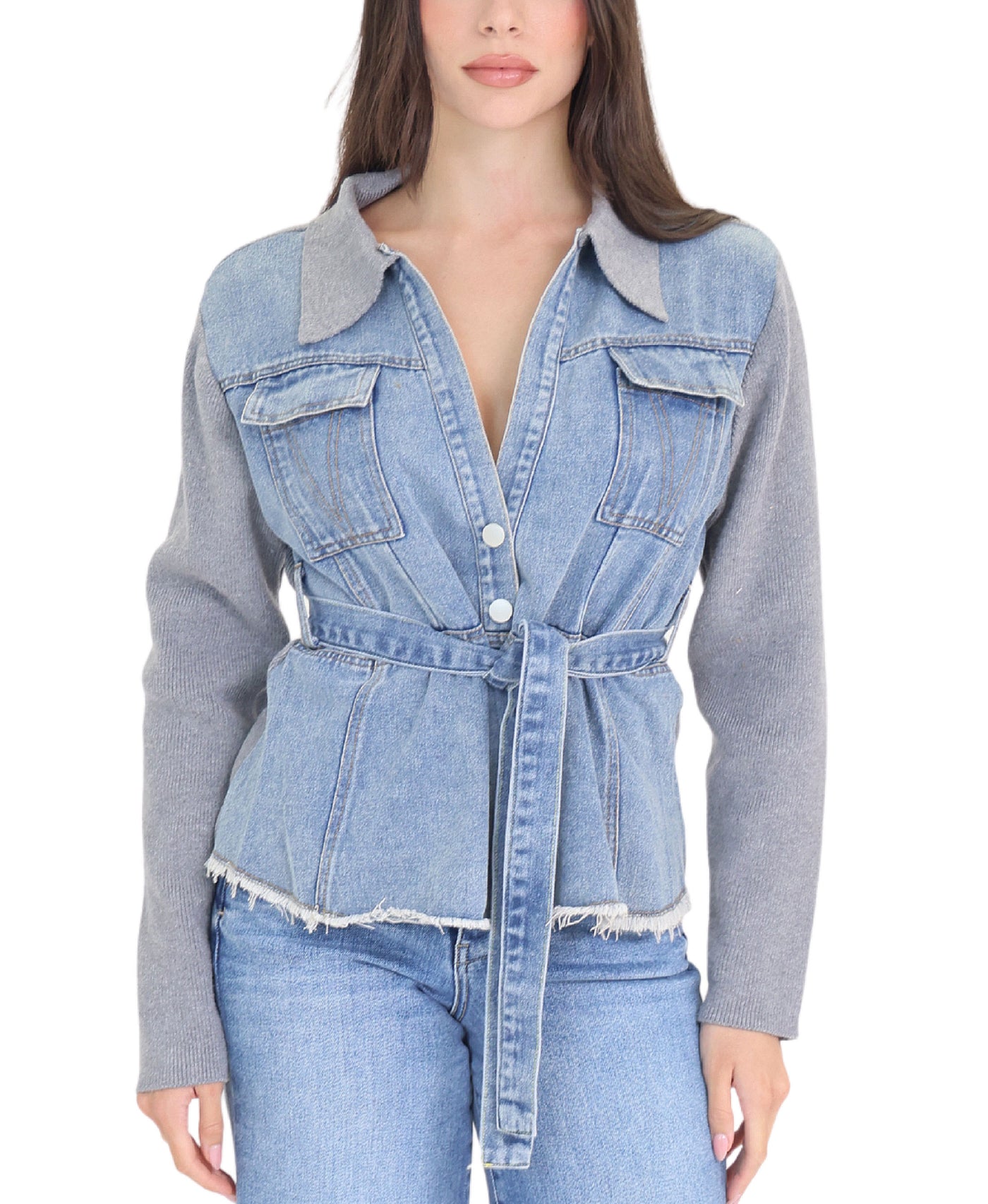 Denim & Knit Cardigan view 1