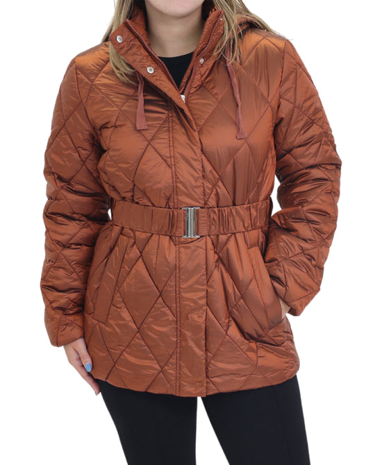 Shiny Quilted Puffer Jacket w/ Hood view 