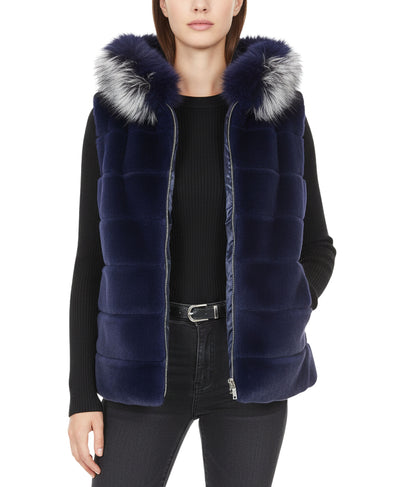 Fur & Puffer Vest w/ Fox Fur Trim Hood image 1