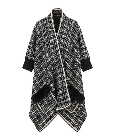 Plaid Wrap w/ Shimmer Detail & Fox Fur Trim Pockets image 2
