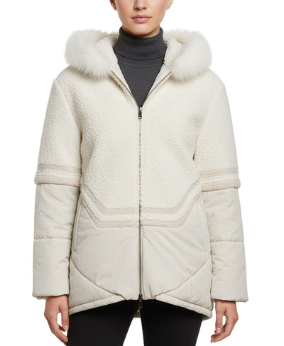 Jacket w/ Shearling Trim & Fox Fur Trim Hood image 1