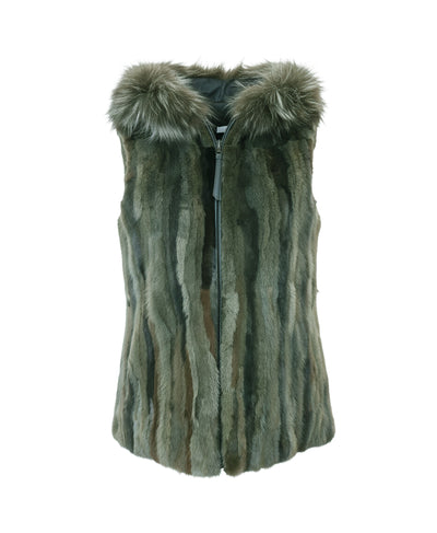 Reversible Mink Vest w/ Fox Fur Hood image 1