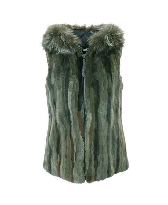 Reversible Mink Vest w/ Fox Fur Hood view 