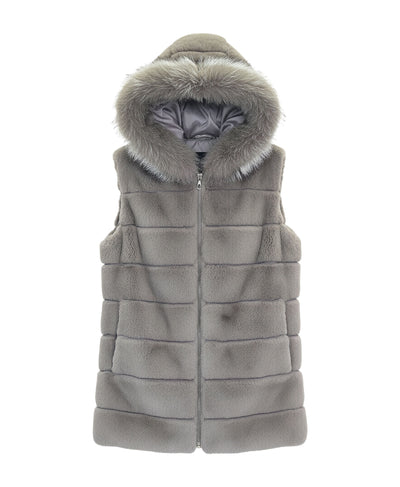 Fur & Puffer Vest w/ Fox Fur Trim Hood image 3