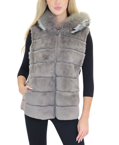 Fur & Puffer Vest w/ Fox Fur Trim Hood image 1