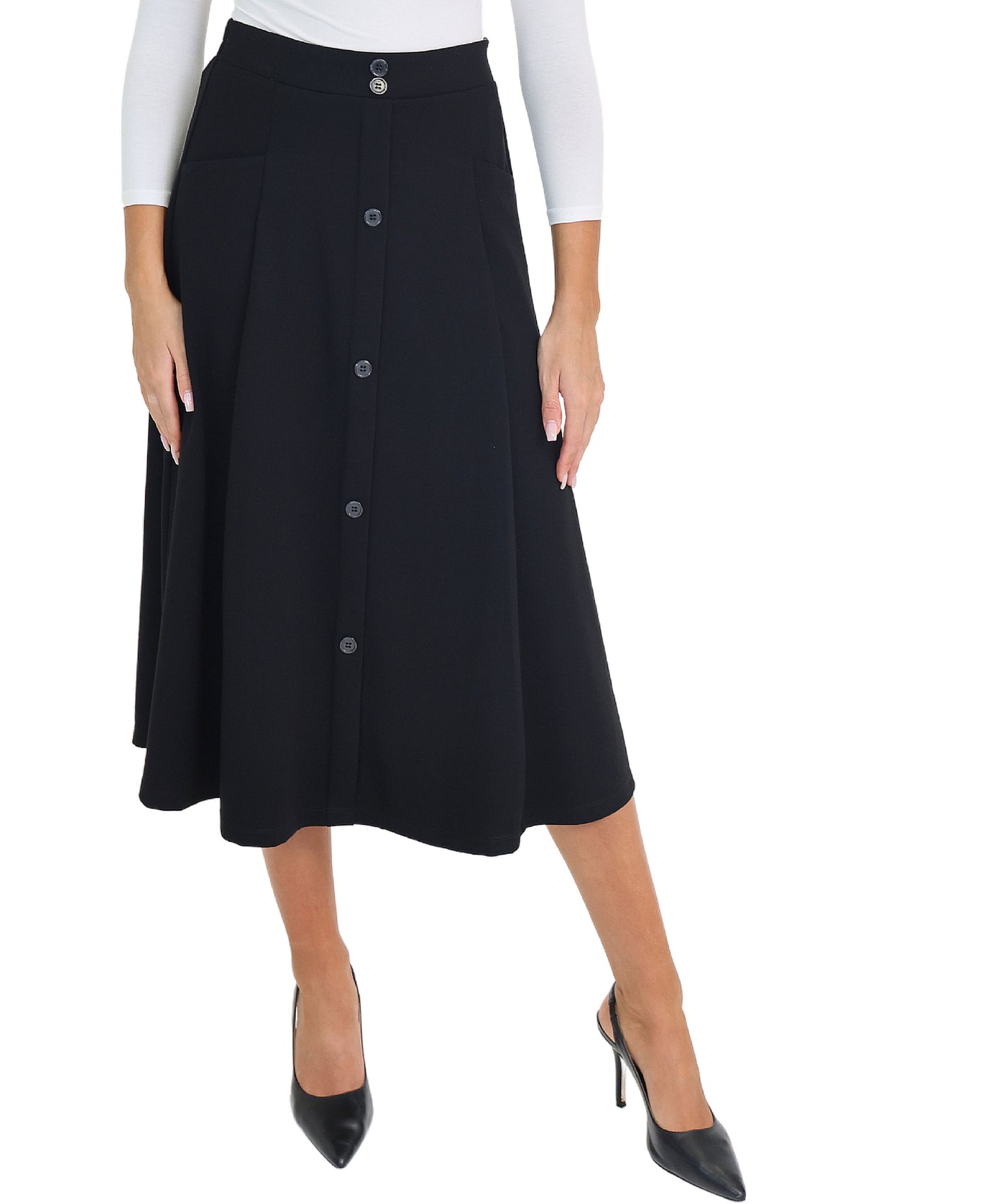 Solid Midi Skirt w/ Button Detail view 1