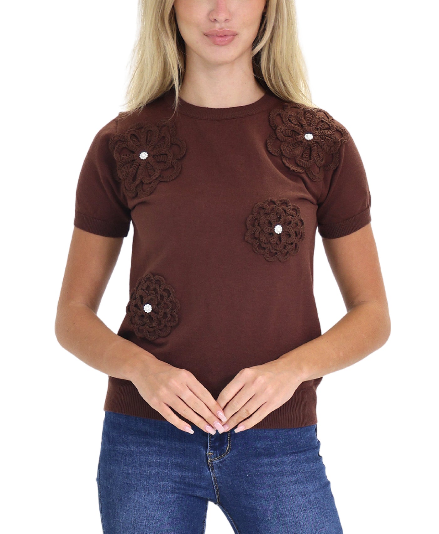 Knit Top w/ Flowers & Pearls view 1
