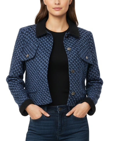 Printed Knit Jacket w/ Sherpa Trim image 1