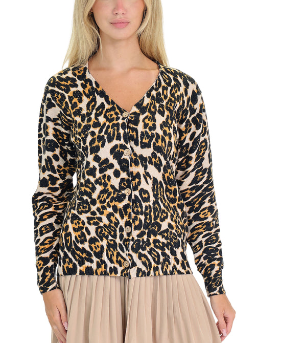 Leopard Cardigan Sweater w/ Crystals view 