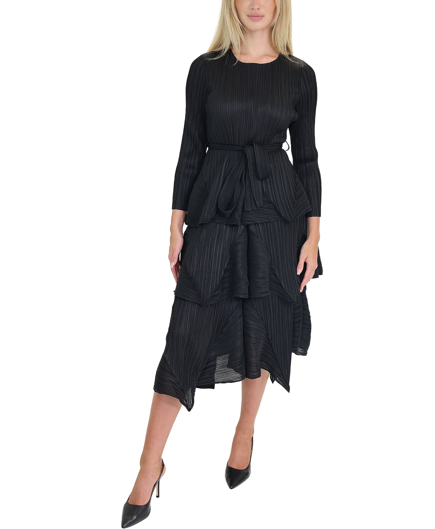 Plisse Tiered Midi Dress view 1