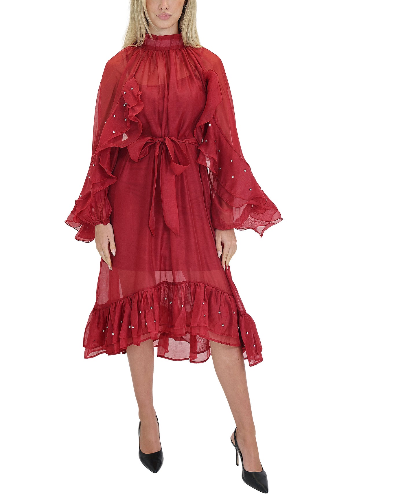 Chiffon Ruffle Dress w/ Rhinestones view 1