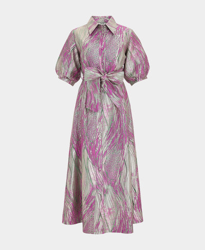 Printed Metallic Puff Sleeve Dress image 2