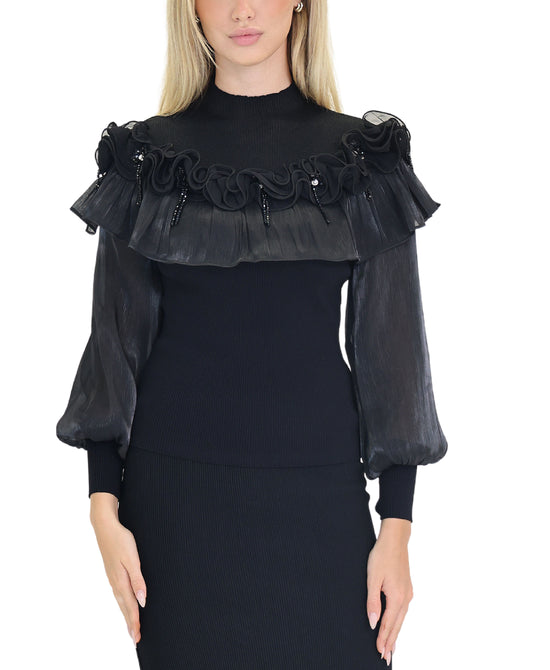 Top w/ Ruffles & Beaded Detail w/ Sequins view 