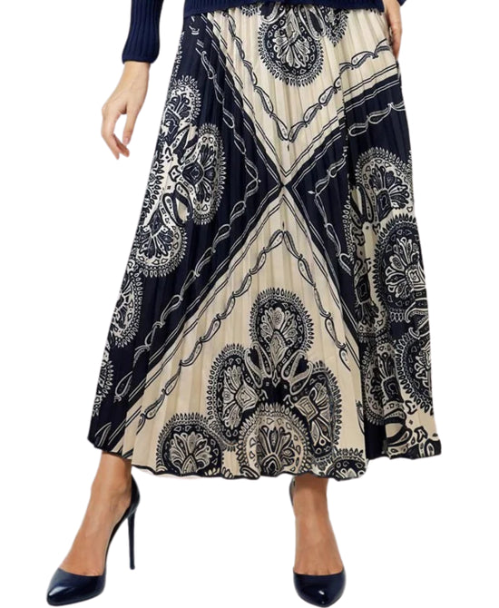 Printed Pleated Midi Skirt view 