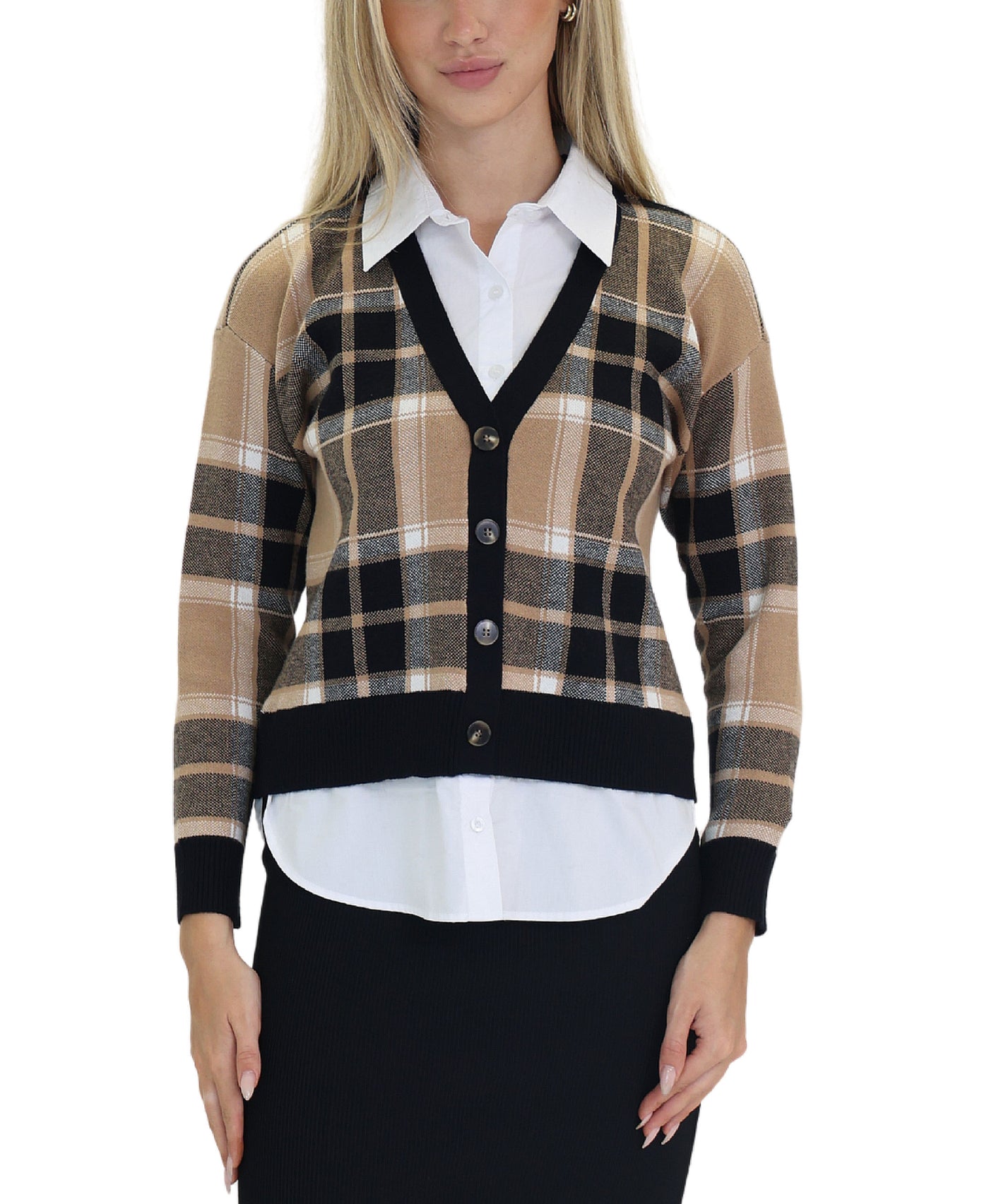 Plaid Sweater & Shirt Combo view 1