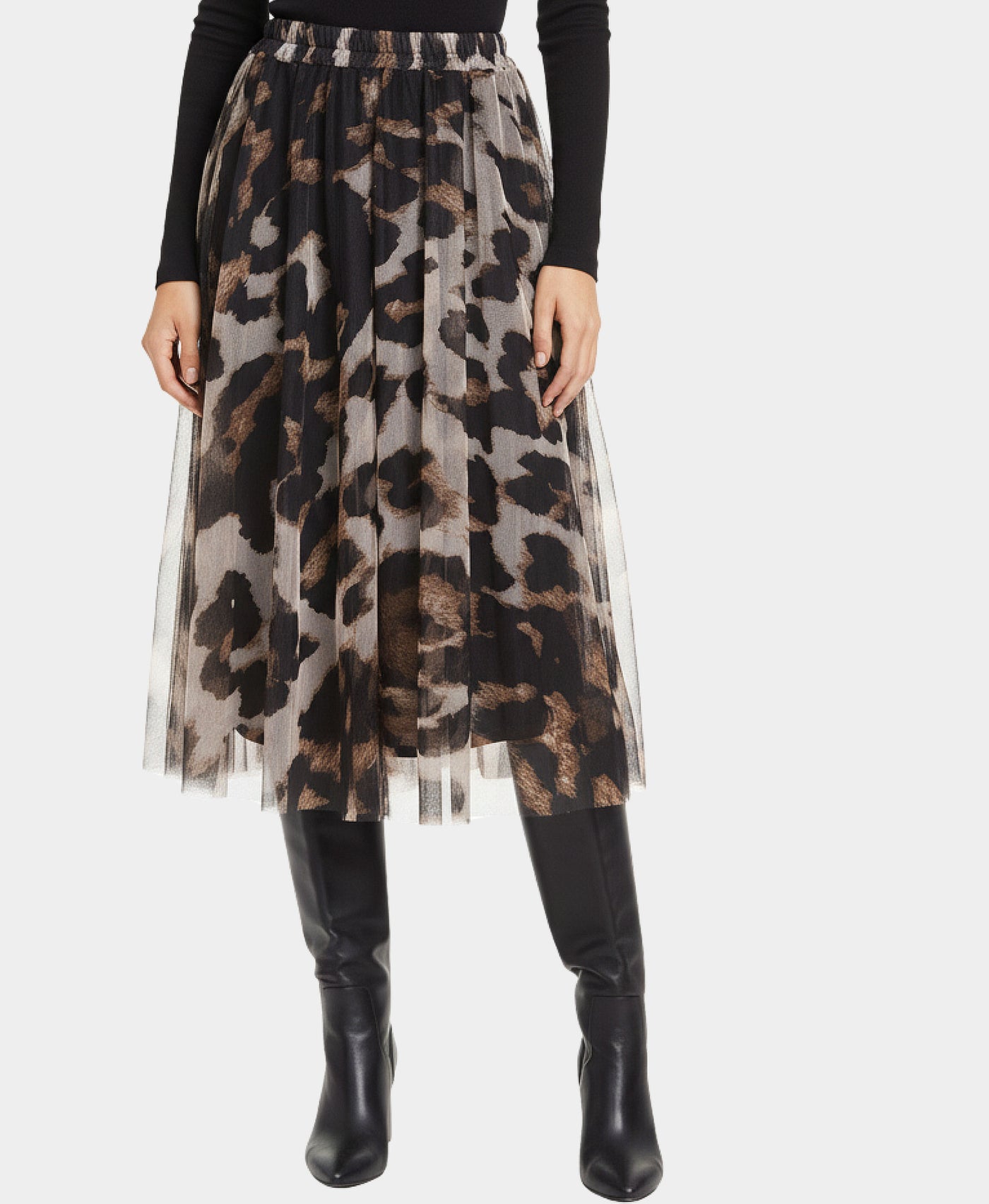 Leopard Print Tulle Midi Skirt view 1