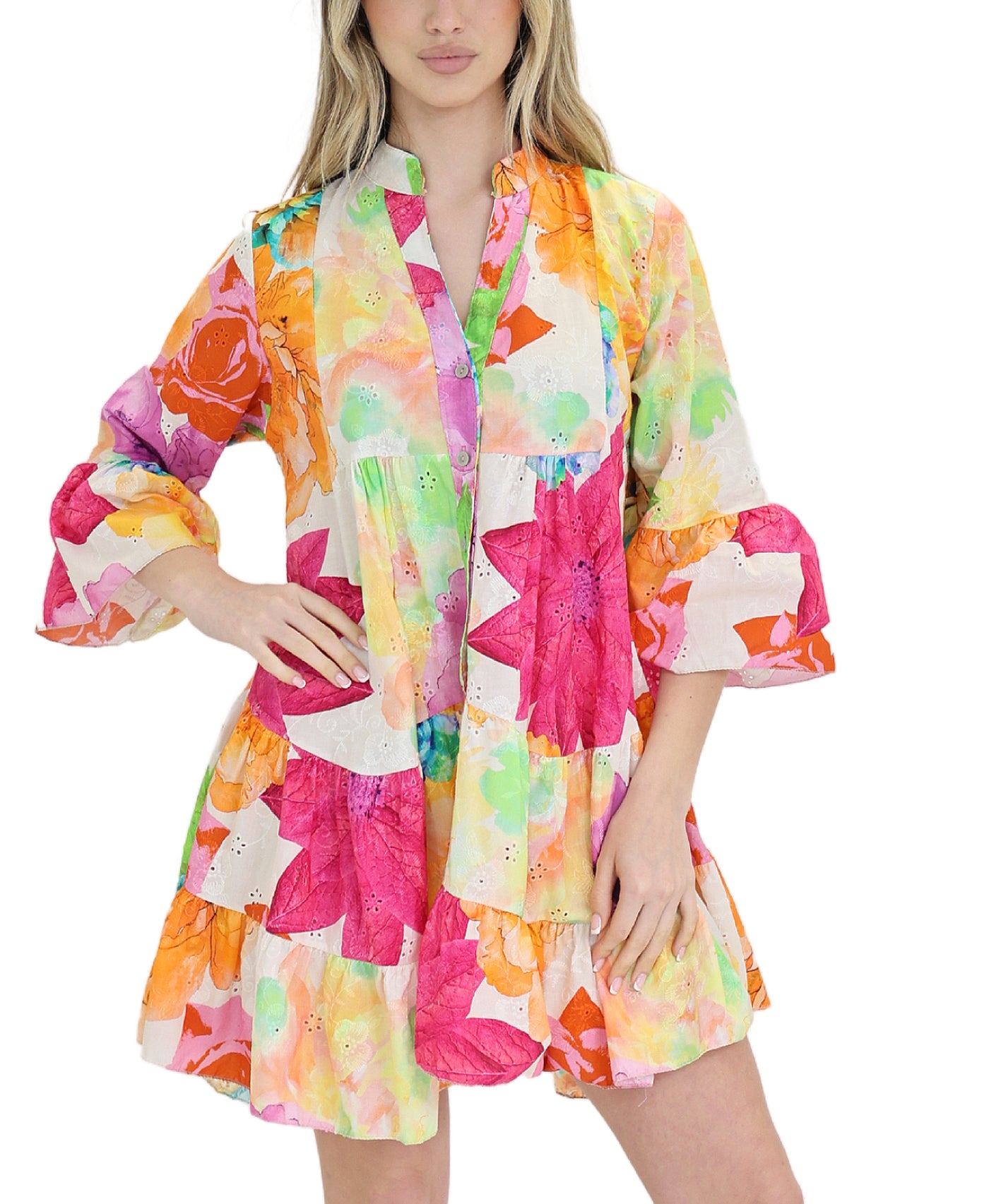Floral Print Eyelet Dress view 1