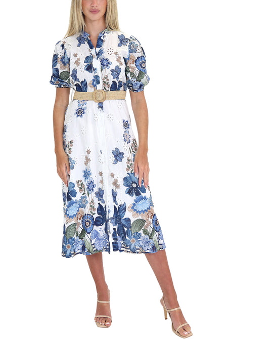 Floral Print Eyelet Midi Dress view 