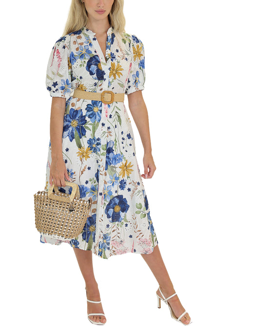 Floral Print Eyelet Midi Dress view 