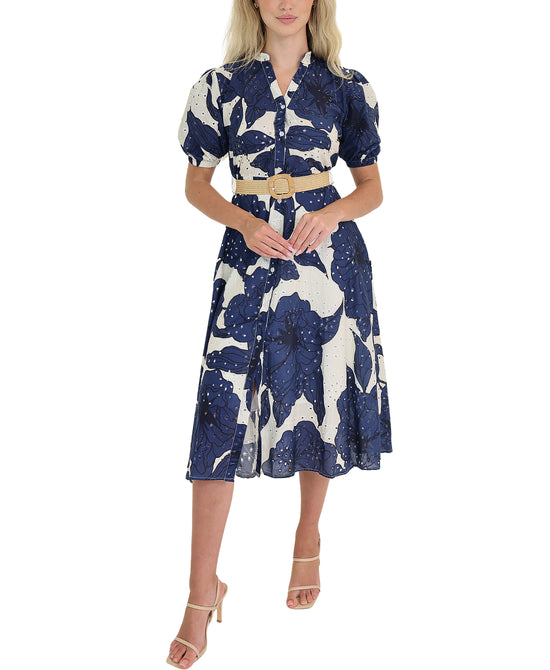 Floral Print Eyelet Midi Dress view 