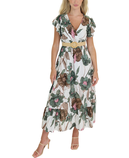 Floral Print Eyelet Midi Dress view 
