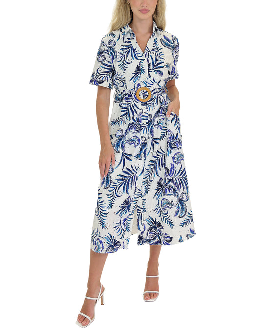 Printed Eyelet Midi Dress view 