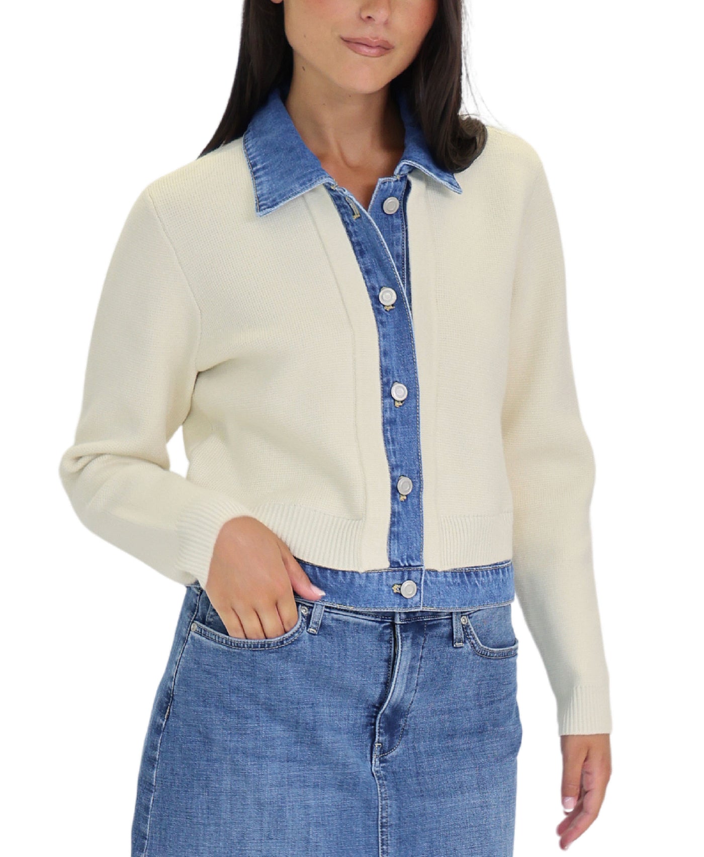 Sweater w/ Denim Trim view 1