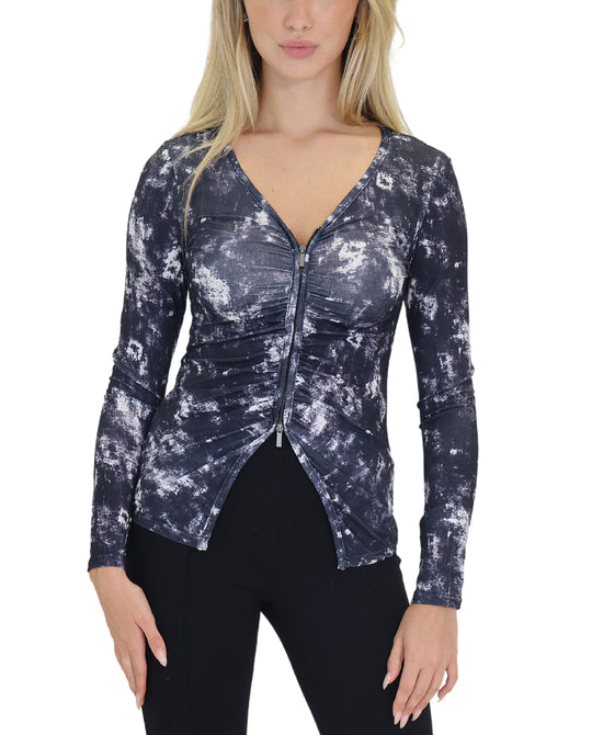 Printed Zip Front Top view 