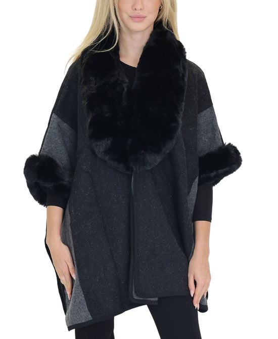 Tonal Cape w/ Faux Fur Trim view 