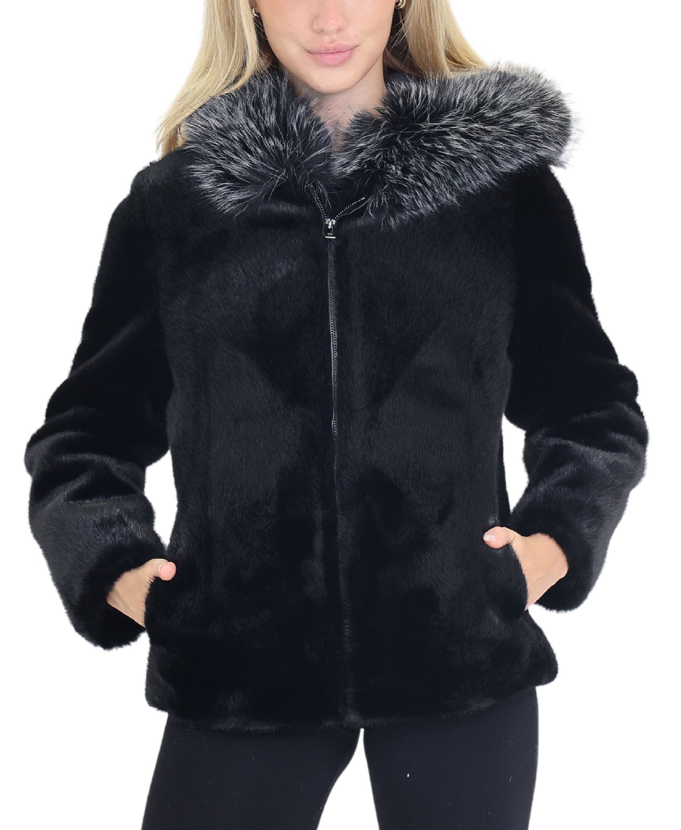 Faux Fur Jacket w/ Hood view 1