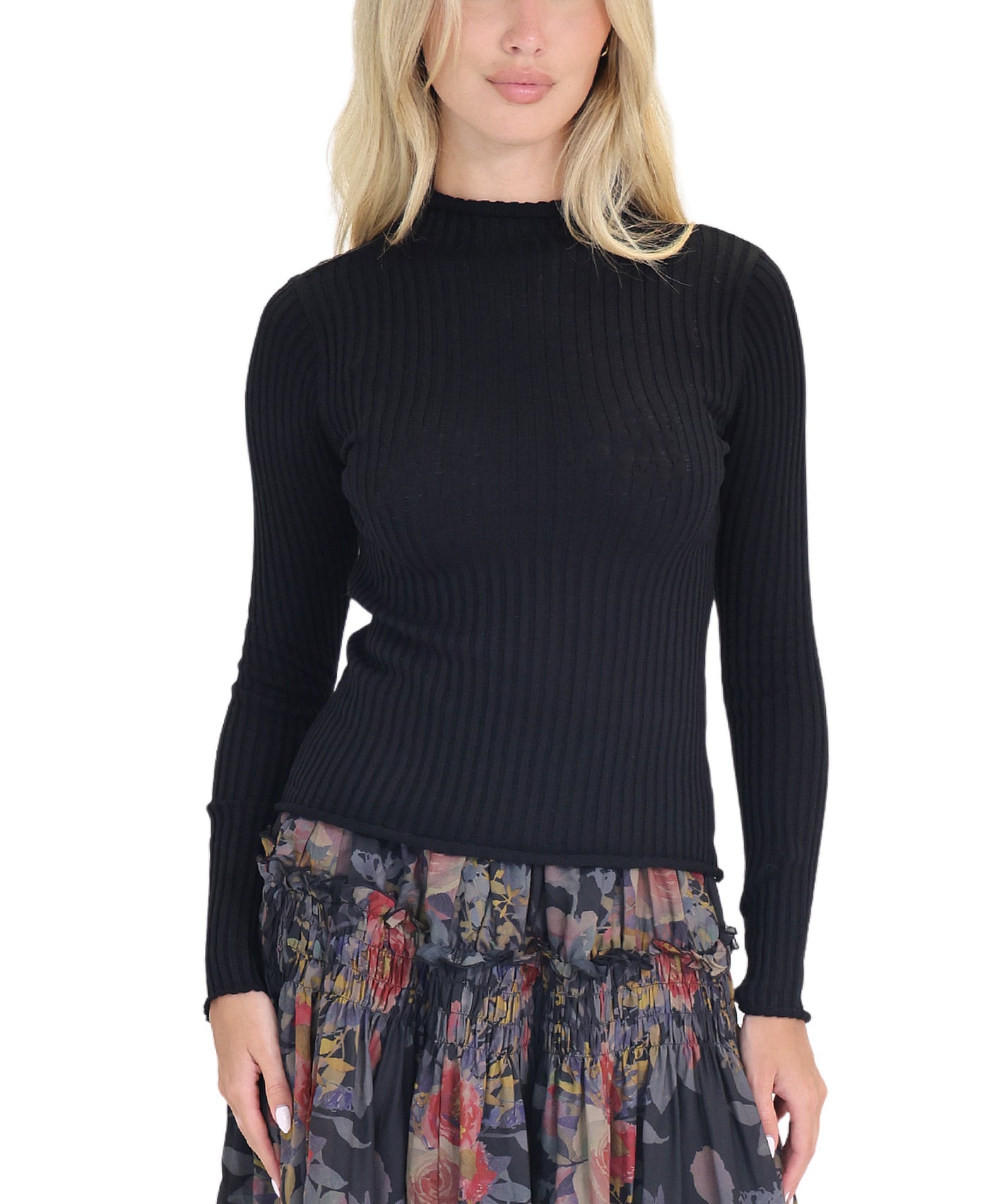 Ribbed Mock Neck Top view 1