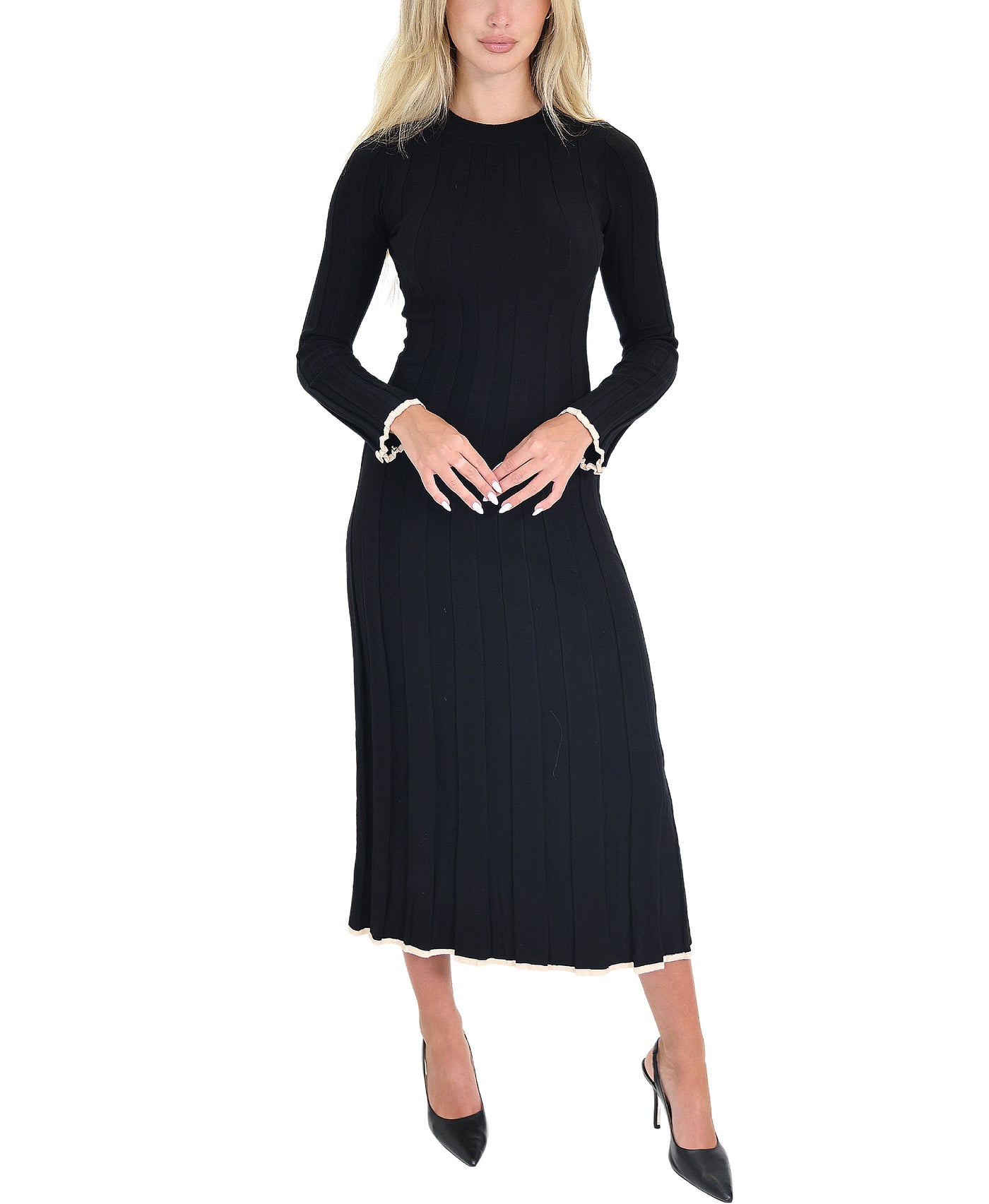 Knit Midi Dress w/ Contrast Trim view 1