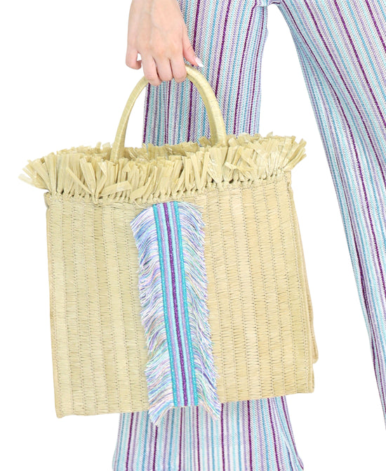 Straw Tote w/ Frey Detailing view 
