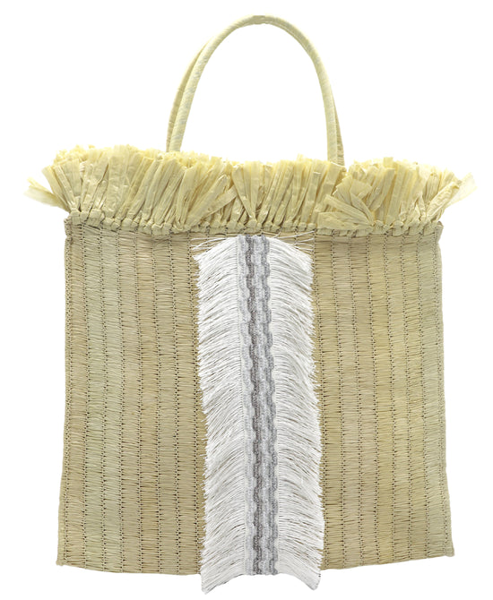 Straw Tote w/ Frey Detailing view 