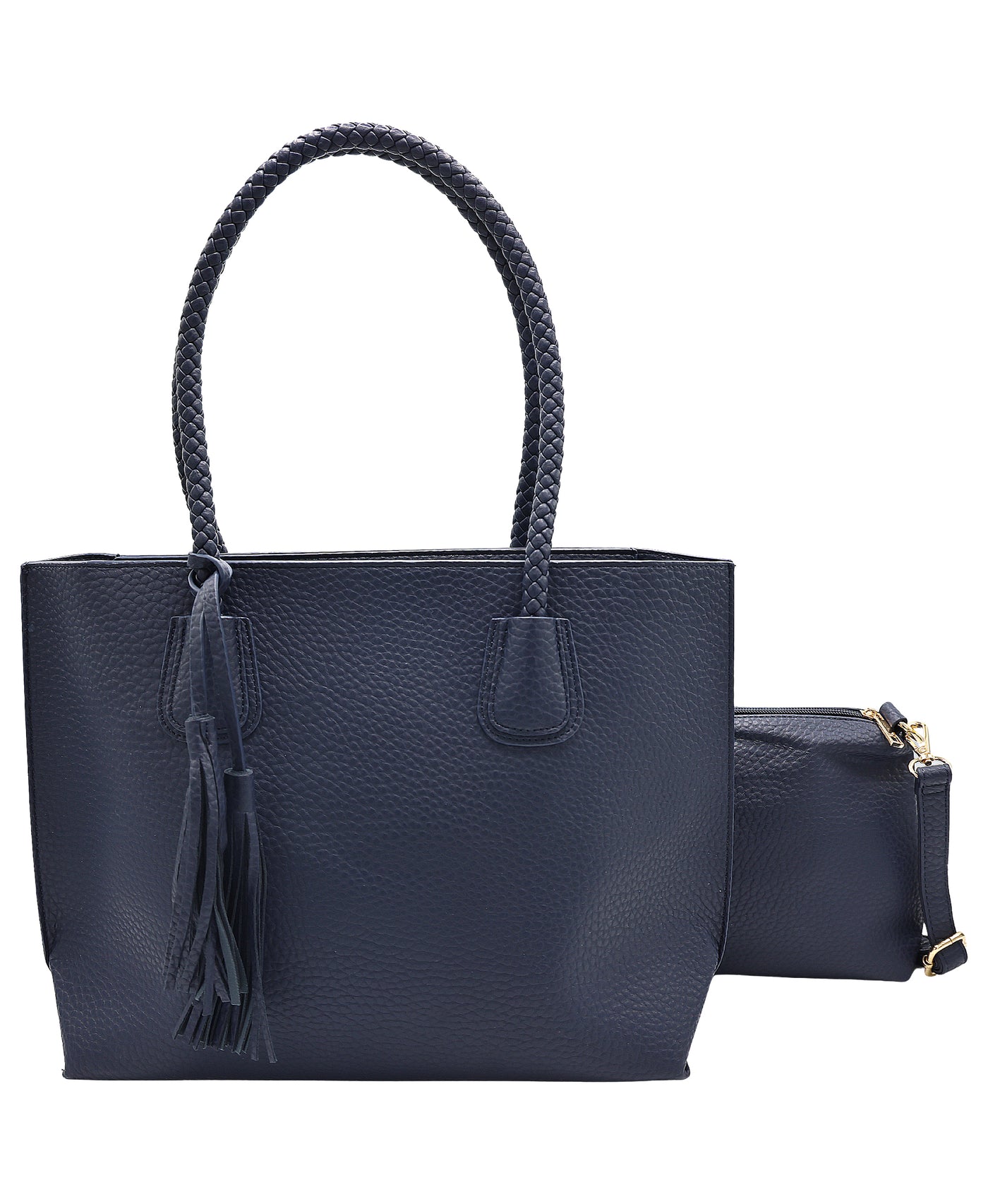 2in1 Faux Leather Tote Bag w/ Tassel view 1