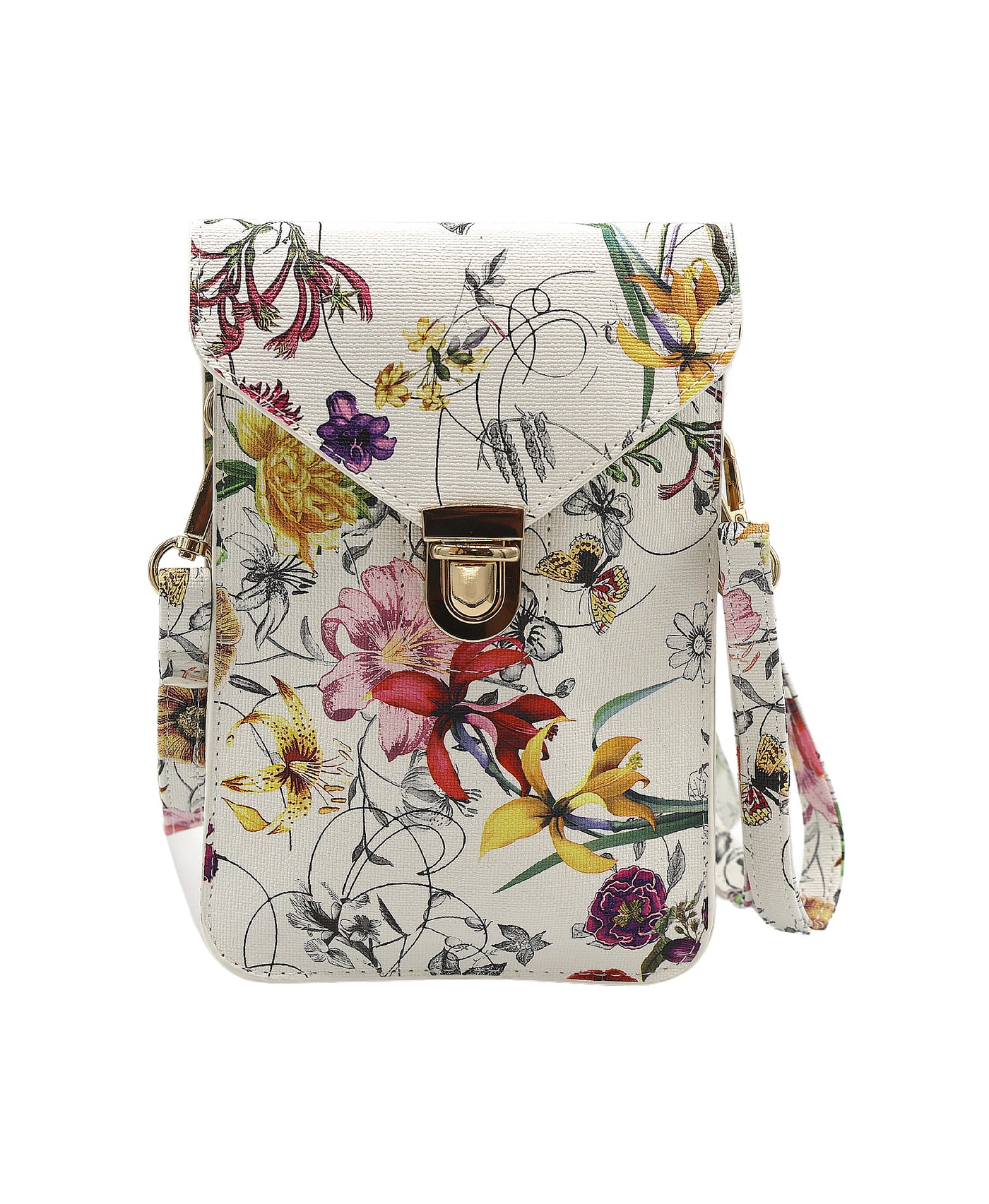 Faux Leather Floral Cell Phone Holder/Crossbody Bag view 1