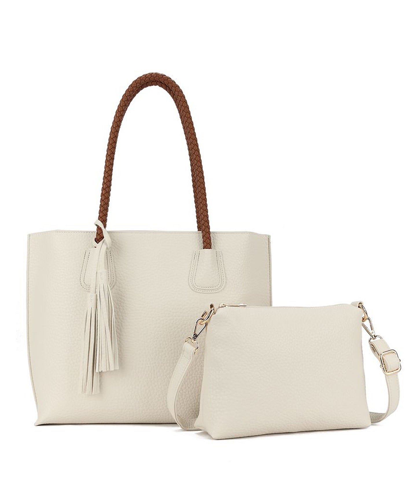 2in1 Faux Leather Tote Bag w/ Tassel view 1