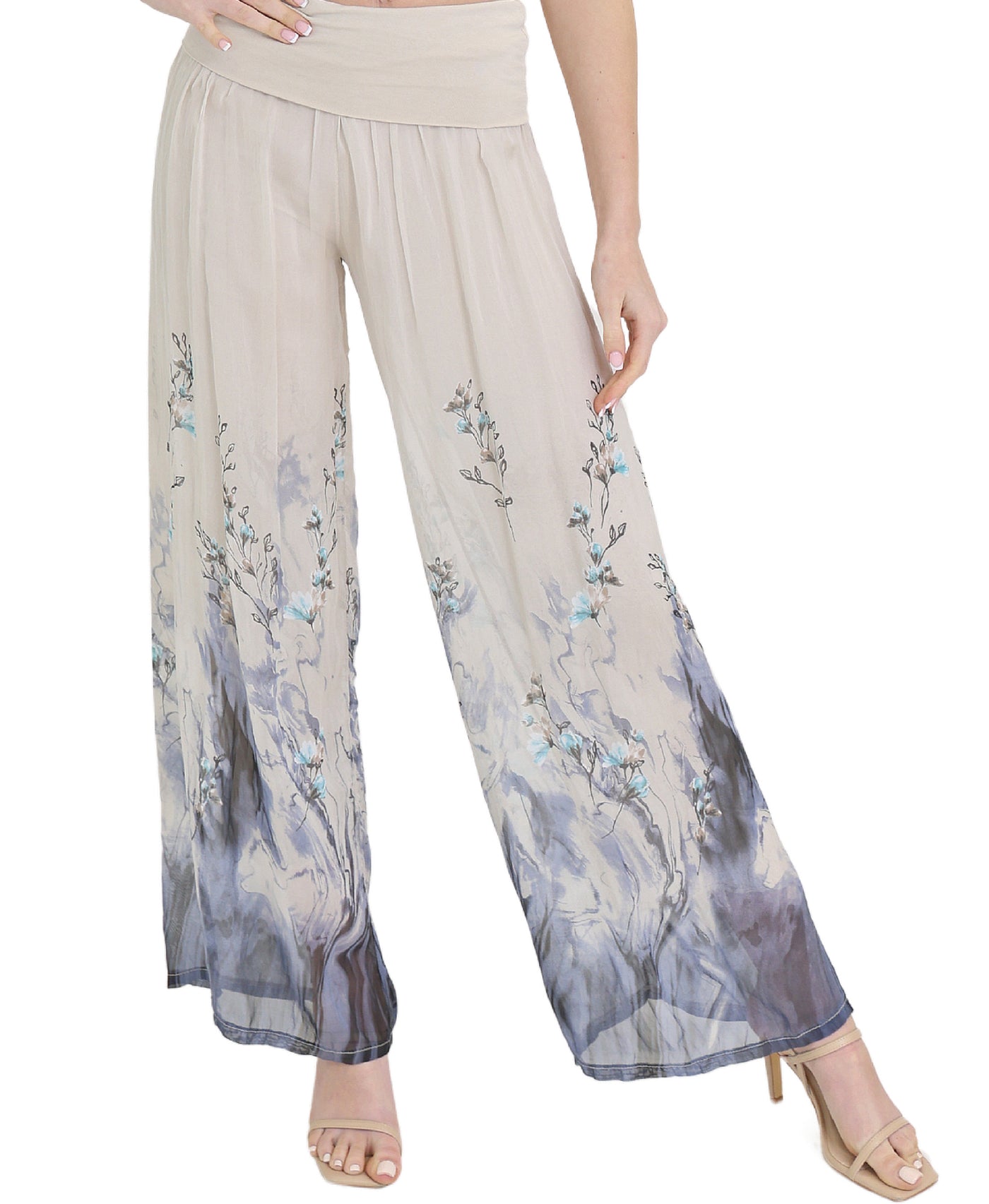 Silk Floral Print Pants view 1