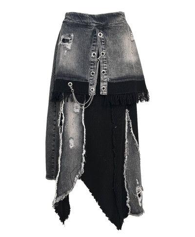 Distressed Denim & Knit Midi Skirt image 1