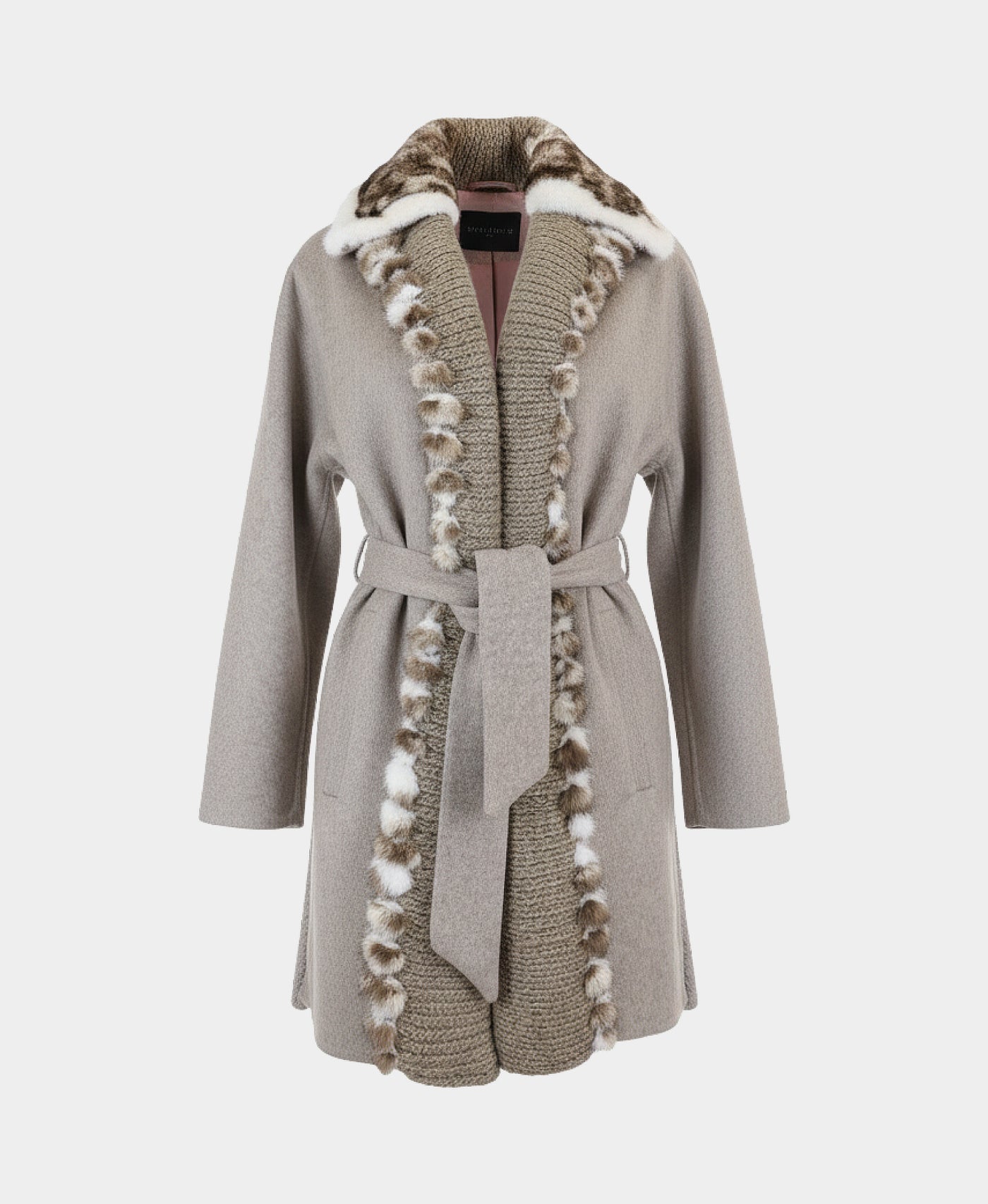 Shearling & Wool Coat w/ Mink Fur Trim view 2