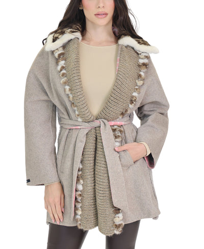 Shearling & Wool Coat w/ Mink Fur Trim image 1