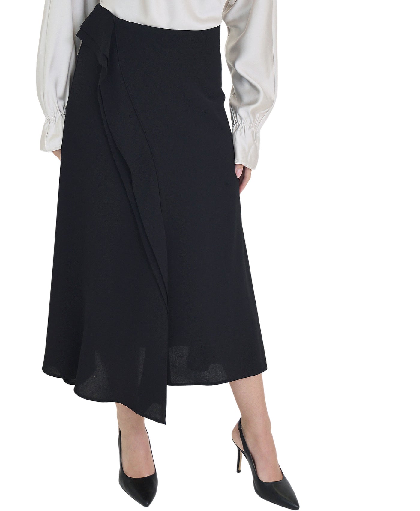 Solid Flounce Midi Skirt view 1