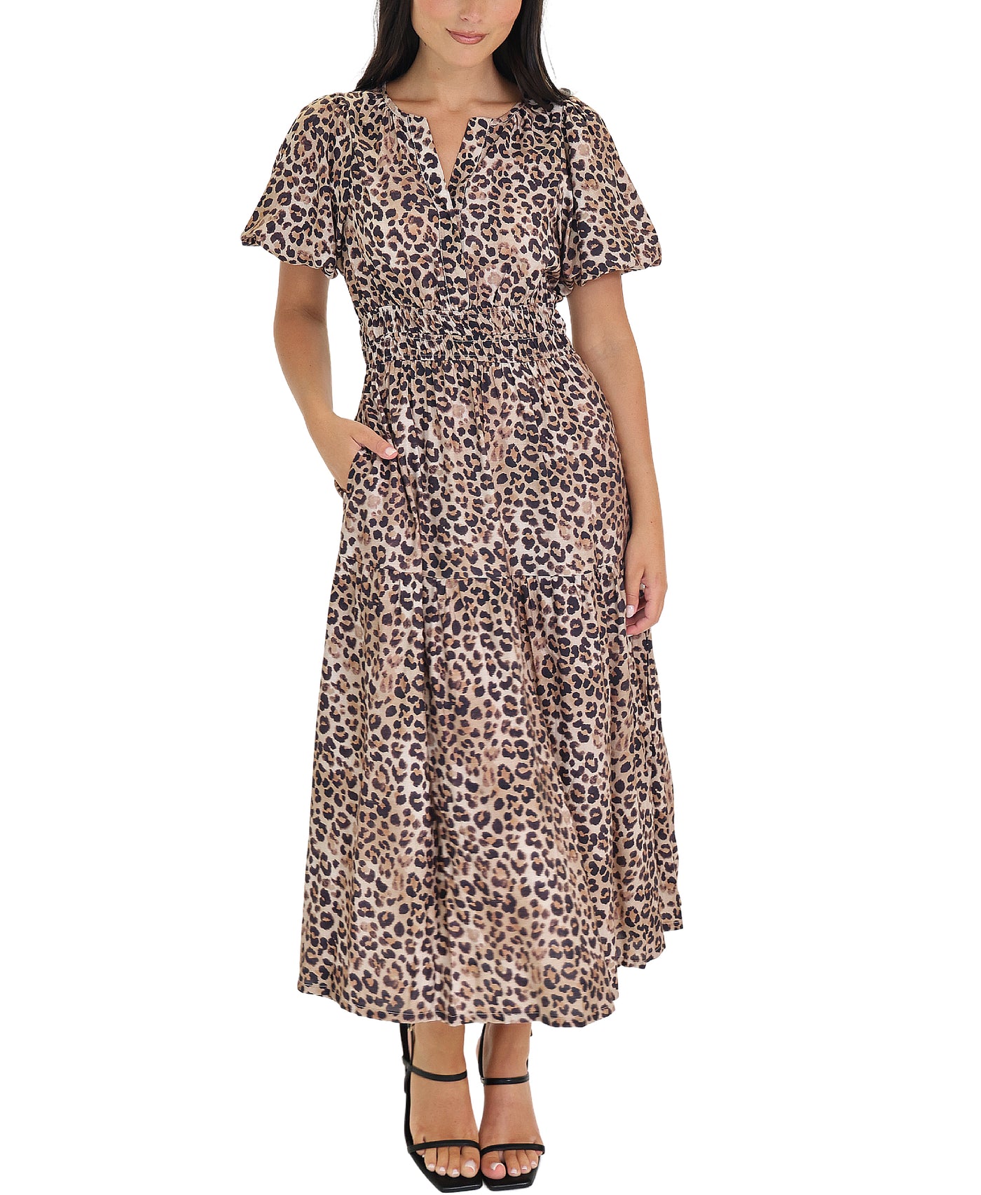Animal Print Tiered Midi Dress view 1