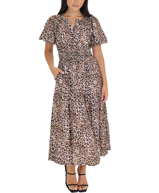 Animal Print Tiered Midi Dress view 